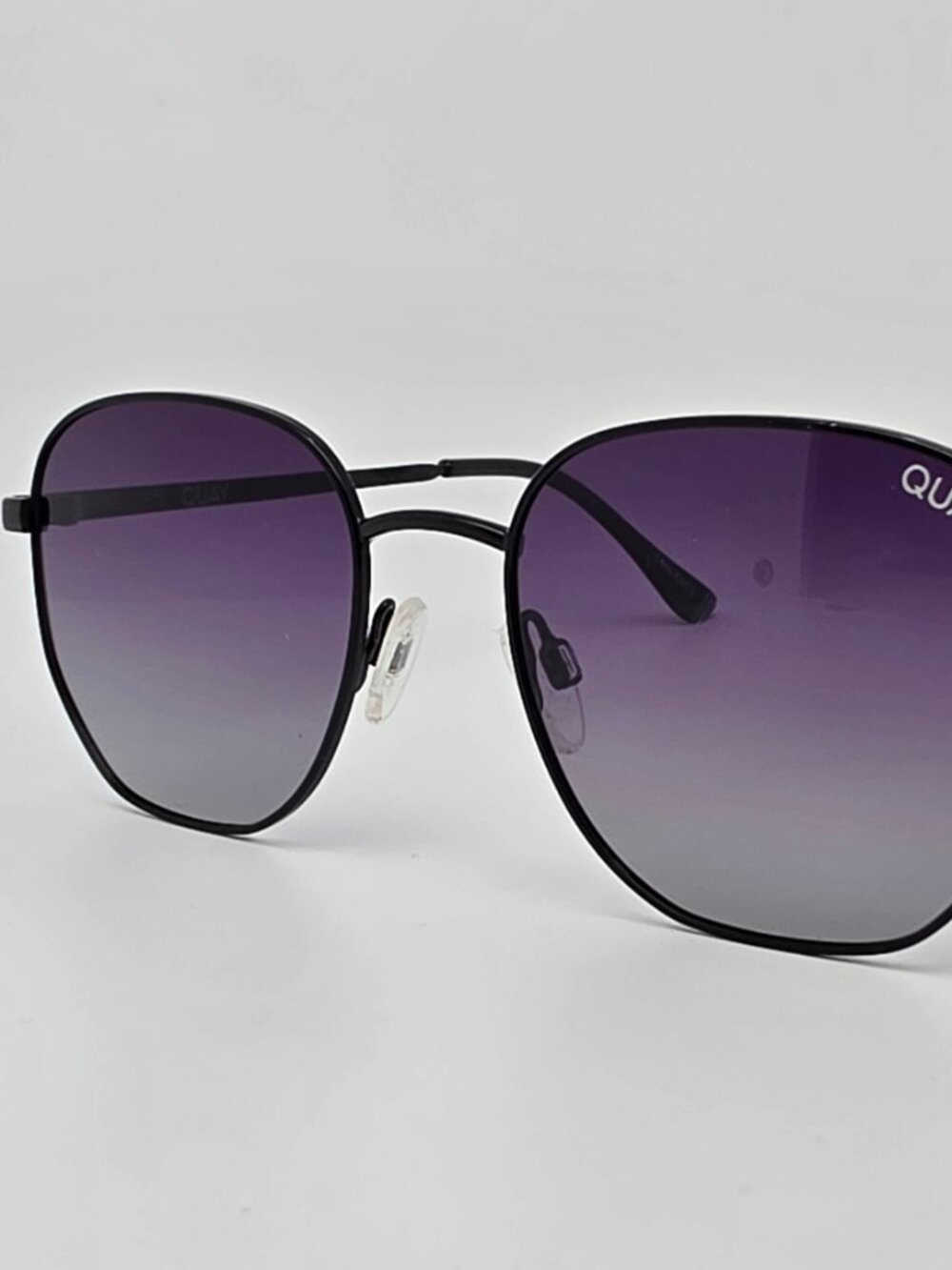 Quay Australia Big Time Black Frame Polarized Smoke Gradient Lens Sunglasses